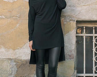 Black tunic, long sleeves top, black top, asymmetric top, loose top, long tunic, tunic top,tunic dress,maxi tunic dress, women top,UM-061-CO