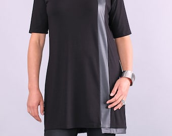 Tunic, Black long tunic, extravagant t-shirt, long top, short sleeves top, plus size tunic by UrbanMood - CO-VANI-VL