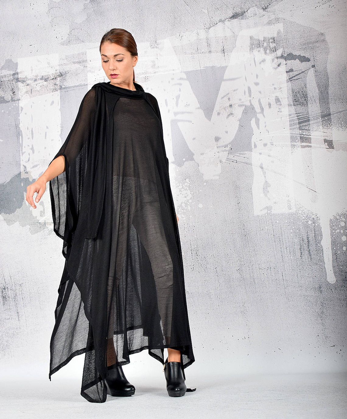 Women's Black Sheer Cape Tunic Black Cape Transparent Etsy