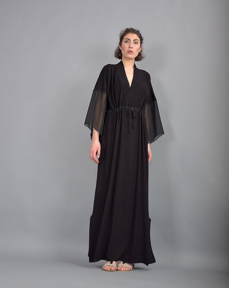 Woman dress, Black maxi dress, Kaftan dress, Caftan, Loose dress, Long dress, Long sleeves dress, Black dress, Plus size dress UM-221-VLCH image 2