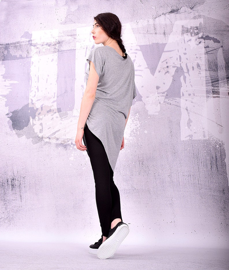 Robe Tunique Chalet à Ourlet Asymétrique - Taille 1X, Rayures Noir/gris, Lagenlook