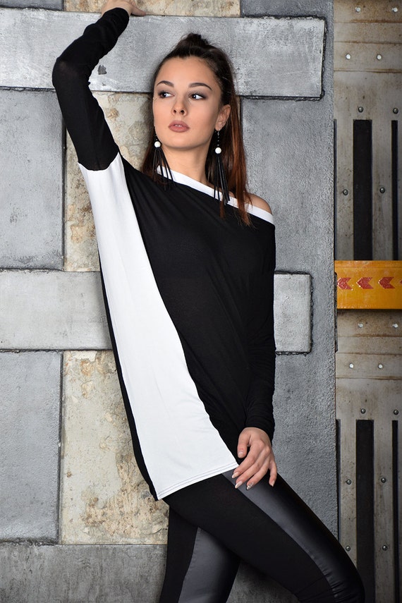 black and white tunic tops