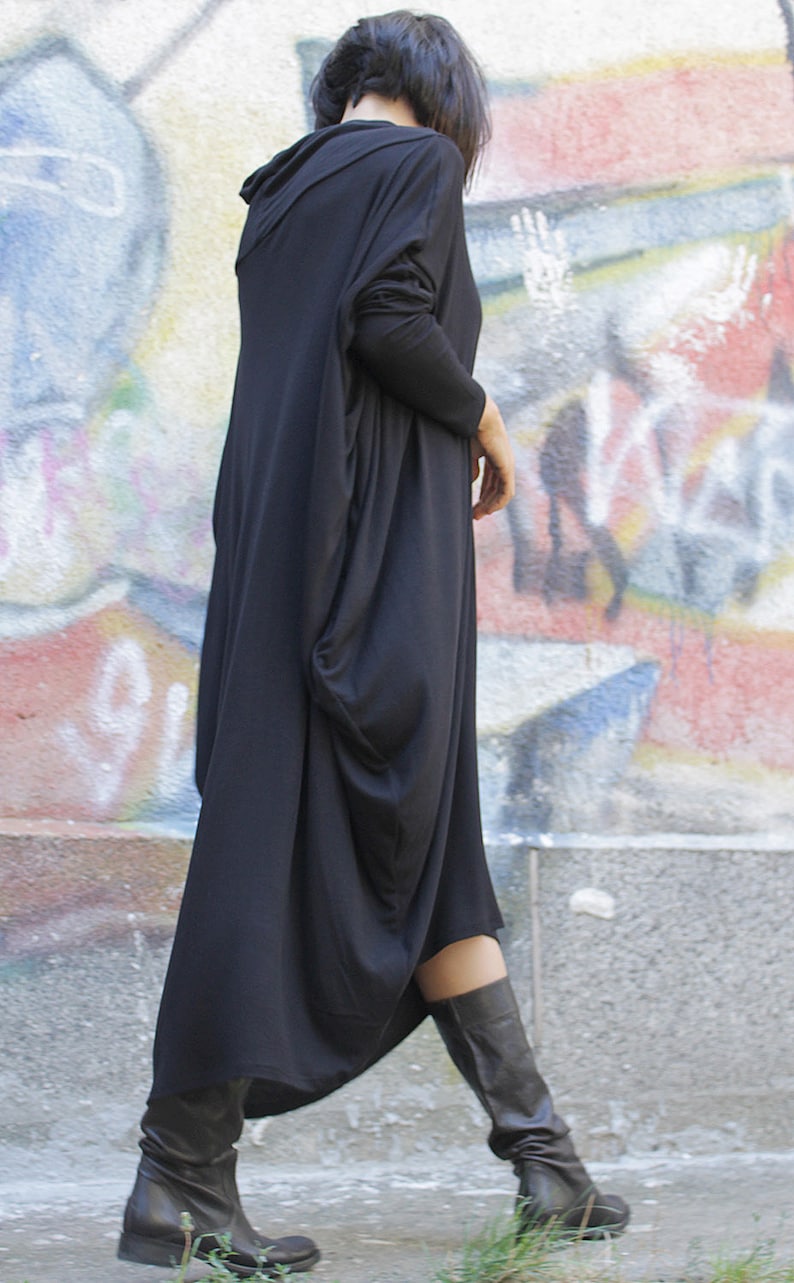 Maxi Dress, Black dress, Loose dress, Asymmetric dress, Plus size tunic, Over size dress, long sleeve dress by UrbanMood CO-RAYA2-VL image 4