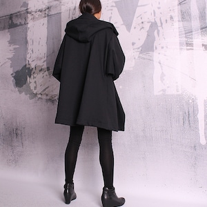 Extravagant black coat, quilted cotton jacket, black sweatshirt, black blazer, hoodie,cotton coat, jacket with hood, loose fit UM-050-QC image 6