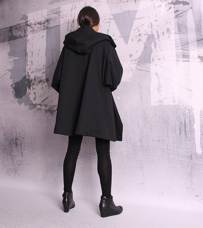 Extravagant black coat, quilted cotton jacket, black sweatshirt, black blazer, hoodie,cotton coat, jacket with hood, loose fit UM-050-QC image 6