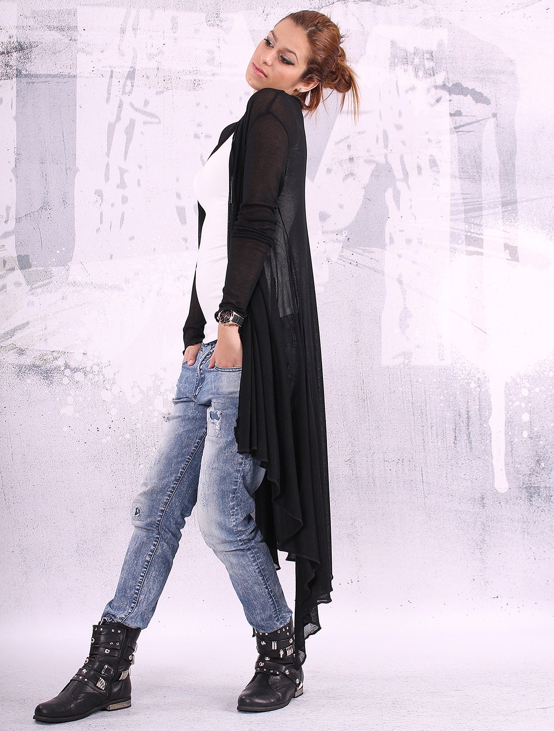 Long Vest/ Knit Cotton Top/ Asymmetric Black Vest/ Long Long Vest/ Knit Cotton Top/ Asymmetric Black Vest/ Long