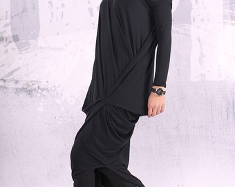 Black dress/ loose maxi dress, plus size dress, oversize tunic dress, long tunic dress,  - UM-CL004-VL