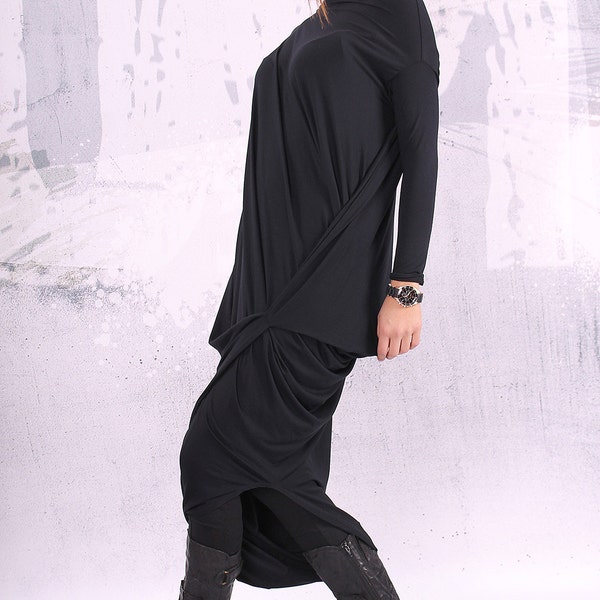 Black dress/ loose maxi dress, plus size dress, oversize tunic dress, long tunic dress,  - UM-CL004-VL