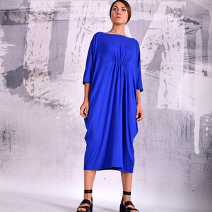Blue Dress, knee length dress, midi dress, blue caftan, loose dress, oversize dress, maternity tunic, bohemian dress, urbanmood, um-190-vl