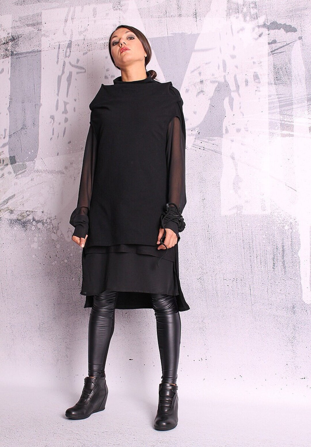 Black Tunic, Sleeveless Top, Black Top, Asymmetric Top, Loose Top, Long ...