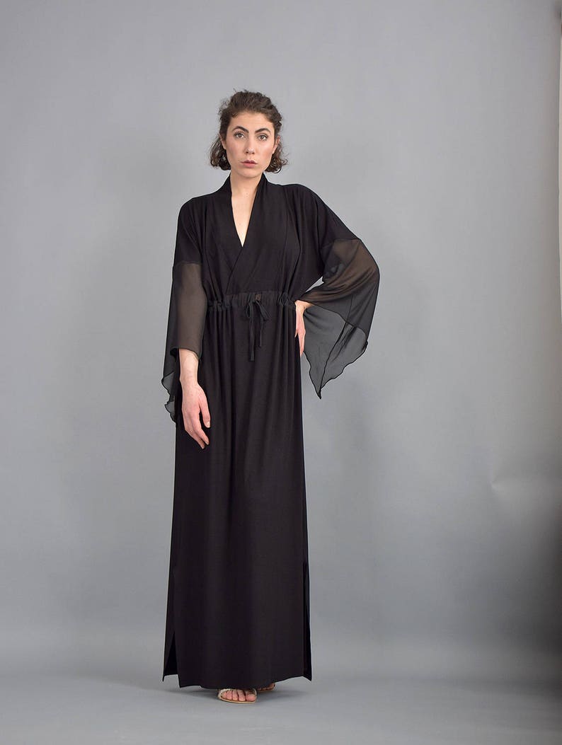 Woman dress, Black maxi dress, Kaftan dress, Caftan, Loose dress, Long dress, Long sleeves dress, Black dress, Plus size dress UM-221-VLCH image 7