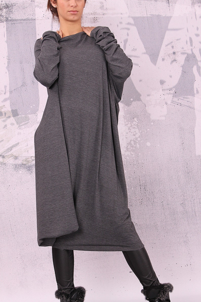 Graphite Gray Maxi Dress Extravagant Asymmetrical Tunic - Etsy
