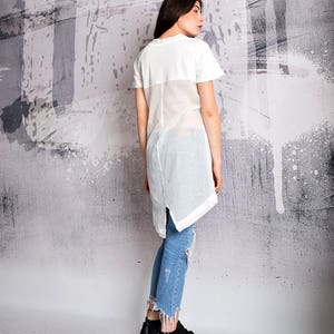 Tunic, White tunic,Cotton top, Cotton t shirt, T-shirt, White top, Casual tunic, White T-shirt, Long Top, Long tunic, Urbanmood UM-180-CO image 3