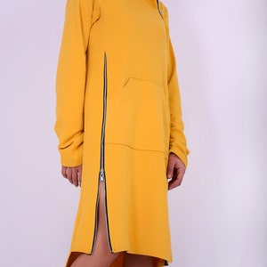 Sweatshirt dress.Women dress.Yellow cotton dress.Dress with zippers.Long sleeved dress.Knee length dress.Autumn winter dress.Dresses 275QC image 9