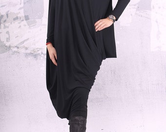 Black dress/ extravagant dress/ asymmetric tunic dress, plus size tunic, oversize dress, long sleeved dress,  - UM-CL002-VL