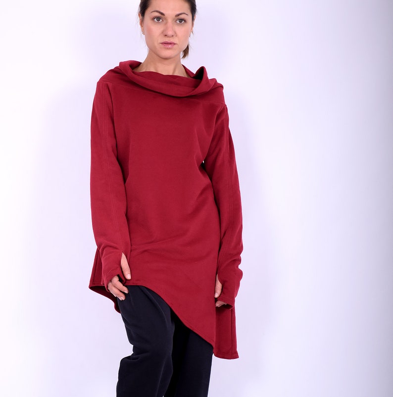 Women tunic. Cotton tunic top. Plus size. Long tunic. Red tunic.Quilted cotton tunic.Women sweatshirt.Long sleeves tunic.Made to order.274QC image 8