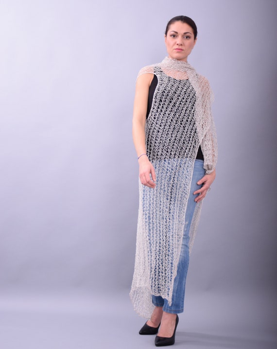 Hand Knit Vest,sleeveless Vest, Hand Knit Mesh Cloak