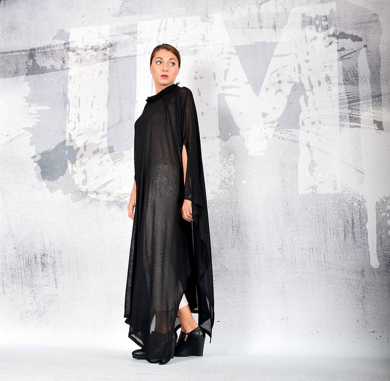 Women's Black Sheer Cape Tunic Black Cape Transparent Etsy