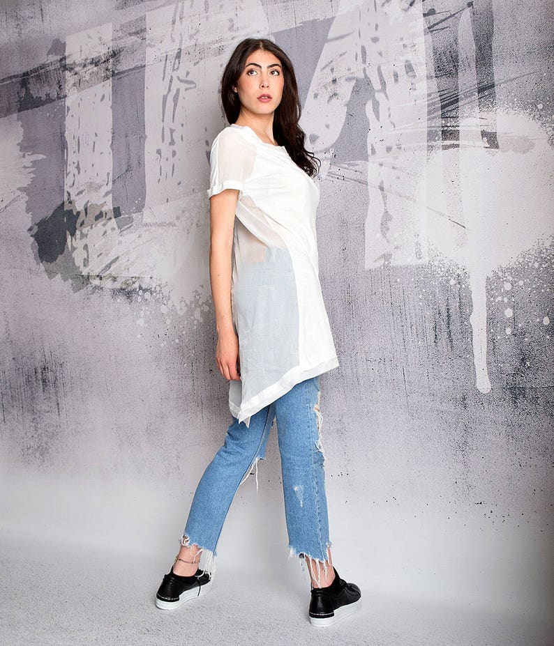 Tunic, White tunic,Cotton top, Cotton t shirt, T-shirt, White top, Casual tunic, White T-shirt, Long Top, Long tunic, Urbanmood UM-180-CO image 4