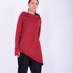 Women tunic. Cotton tunic top. Plus size. Long tunic. Red tunic.Quilted cotton tunic.Women sweatshirt.Long sleeves tunic.Made to order.274QC image 4