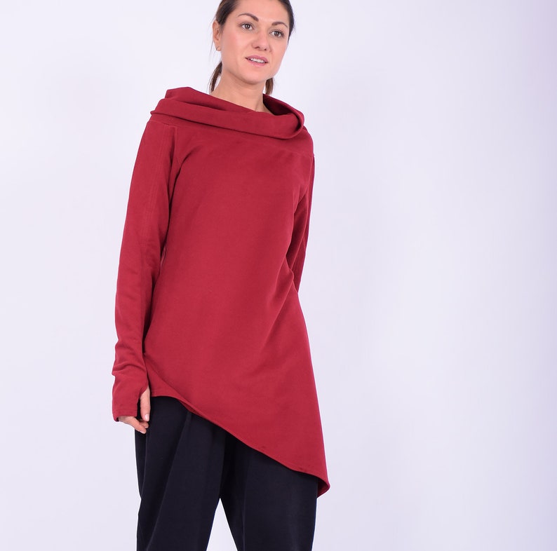 Women tunic. Cotton tunic top. Plus size. Long tunic. Red tunic.Quilted cotton tunic.Women sweatshirt.Long sleeves tunic.Made to order.274QC image 4