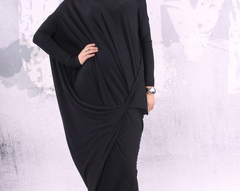 Robe noire, robe maxi noire, robe maxi lâche, plus la taille de robe, robe oversize, robe longue, robe tunique, robe de maternité - UM-CL004-VL