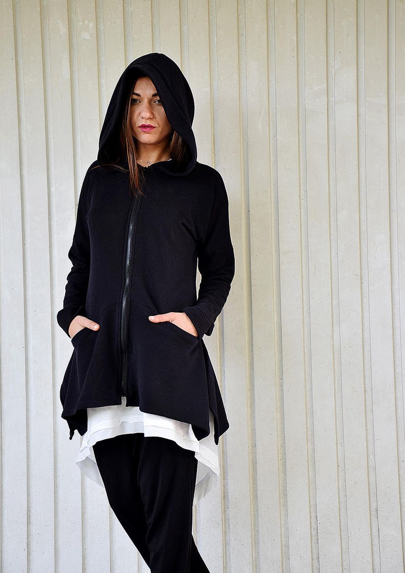 Extravagant black hoodie. Plus size. Quilted cotton jacket. Black sweatshirt. Black blazer. Hoodie. Black hoodie. Urbanmood. Um-188-QC image 1