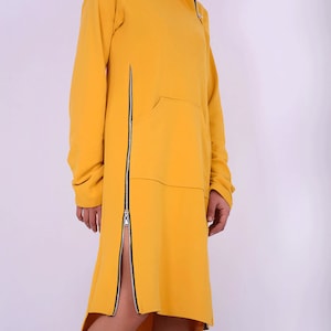 Sweatshirt dress.Women dress.Yellow cotton dress.Dress with zippers.Long sleeved dress.Knee length dress.Autumn winter dress.Dresses 275QC image 8