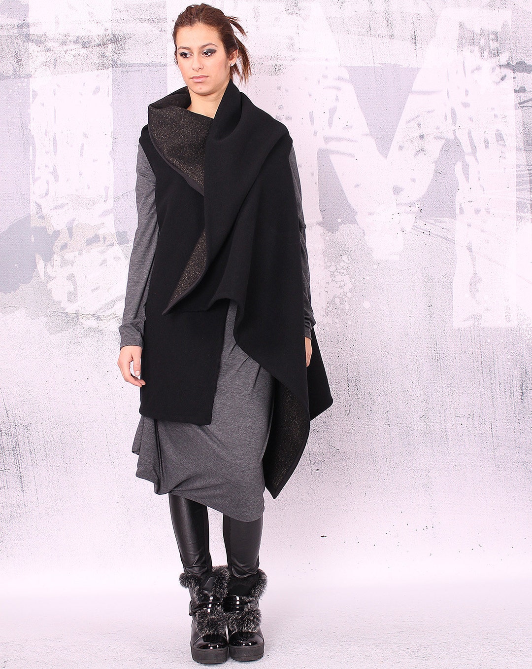 Extravagant Asymmetrical Sleeveless Black Coat Sleeveless - Etsy