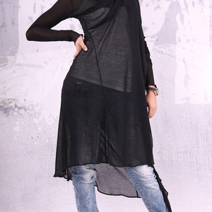 Long vest/ knit cotton top/ asymmetric black vest/  long sleeves/loose cardigan  - UM-KC002-PT