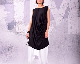 Tunic, Loose tunic, Asymmetric Tunic, Black Tunic, Sleeveless Top, Tunic top, Draped Tunic, Casual Tunic, Wide Tunic by UrbanMood UM-138-VL