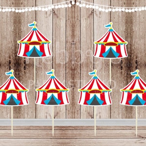 Circus Theme Party - Set of 12 Big Top Circus Tent Cupcake Toppers