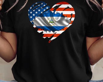 Nicaraguan American Heart Graphic T-Shirt – USA & Nicaragua Flag Tee