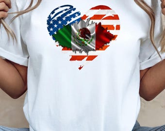 Mexican American Heart Graphic T-Shirt – USA & Mexico Flag Tee
