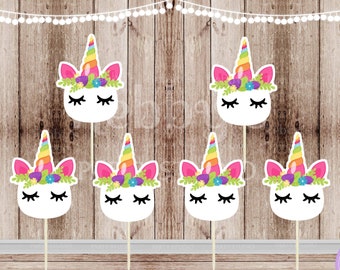 Unicorn Cupcake Toppers - Set of 12, Handmade Party Decor