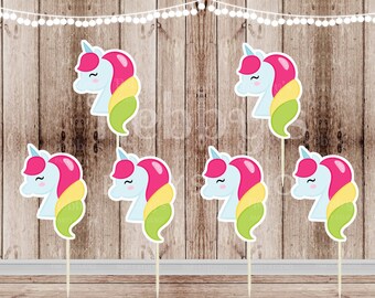 Unicorn Theme Party - Set of 12 Unicorn Cupcake Toppers