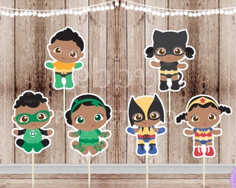 African American Superhero Baby Cupcake Toppers - Set of 12