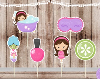 Spa Party Cupcake Toppers: Assorted Spa Girl Theme, Set of 12