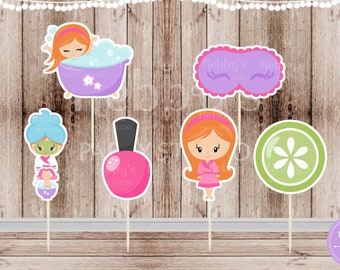 Spa Party Cupcake Toppers: Assorted Spa Girl Decorations (Set of 12)