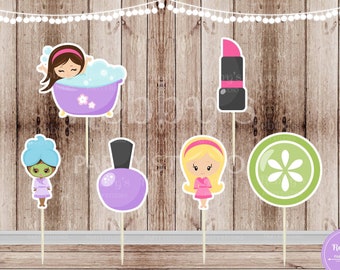 Spa Party Cupcake Toppers: Assorted Spa Girl Theme, Set of 12