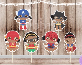 African American Superhero Baby Girl Cupcake Toppers - Set of 12