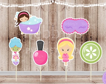 Spa Party Cupcake Toppers: Assorted Spa Girl Theme, Set of 12