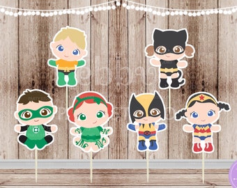 Superhero Babies - Set of 12 Assorted Baby Superheroes Team 3 Inspired Cupcake Toppers