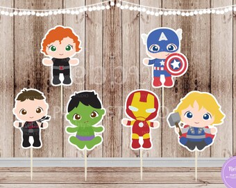 Superhero Babies - Set of 12 Assorted Baby Superheroes Team 2 Inspired Cupcake Toppers
