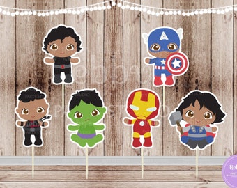 Superhero Baby Cupcake Toppers: African American Superheroes, Set of 12