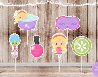 Spa Party Cupcake Toppers: Assorted Spa Girl Theme, Set of 12