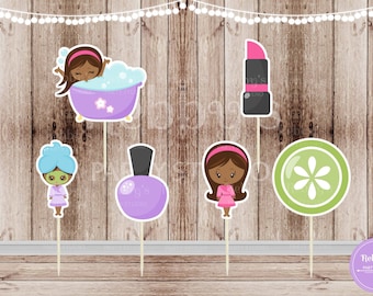 Spa Party Cupcake Toppers: Assorted Spa Girl Theme, Set of 12