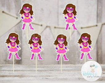 Superhero Girl Party - Set of 16 Pink Spider Girls Inspired Cupcake Toppers
