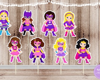 Superhero Girl Party - Set of 16 Assorted Pink Superhero Girls Inspired Cupcake Toppers