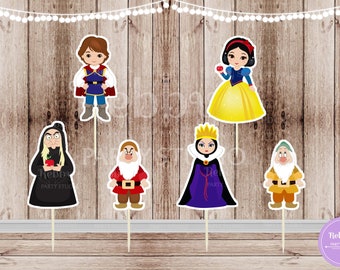 Snow White Party - Set of 12 Assorted Snow White Inspired Cupcake Toppers